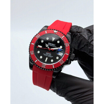 Custom Seiko Mod • Custom Gloss Black "F*ck 'Em" Carbon Fiber Red Bezel Submariner • 40mm